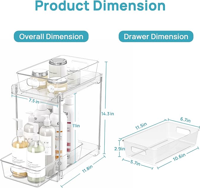 Vtopmart 4 Pack Taller Pull Out Bathroom Under Sink Organizer (S-Higher) | Slide-out drawers, Multi-purpose storage, Clear visibility, Easy Set-up - Image 3
