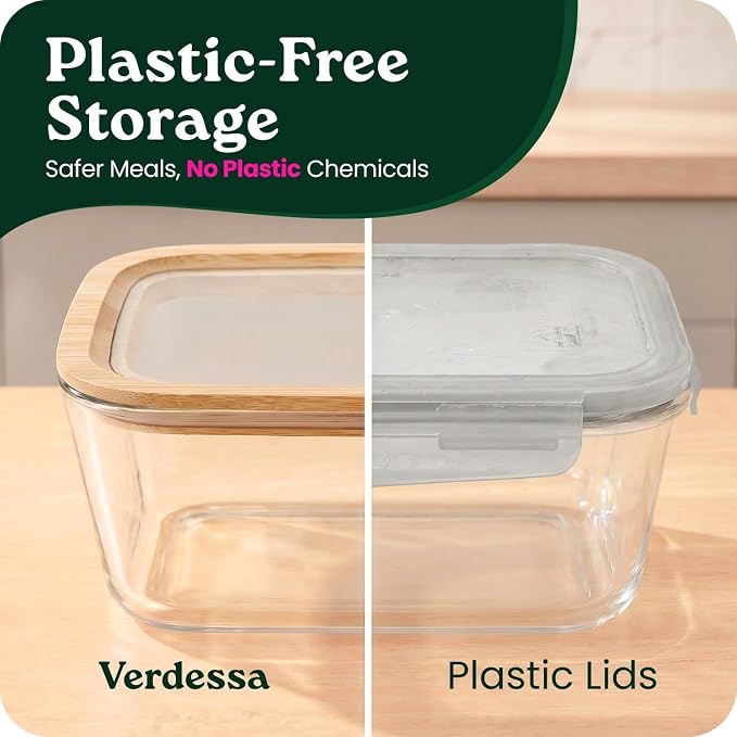 Large Glass Food Storage Containers with Glass Lids & Bamboo Rim – 87 Oz 2 Pack Plastic Free Glass Meal Prep Containers for Lunch, Eco Friendly Airtight Food Storage, Microwave & Oven Safe - Image 4