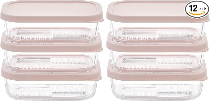 Glass Food Storage Containers with Lids — 12 Piece — 17.6 oz Glass with BPA-Free Leakproof Stackable Lids — Microwave, Oven & Dishwasher Safe — Ideal for Meal Prep & More - Berry Blush by DuraLiving