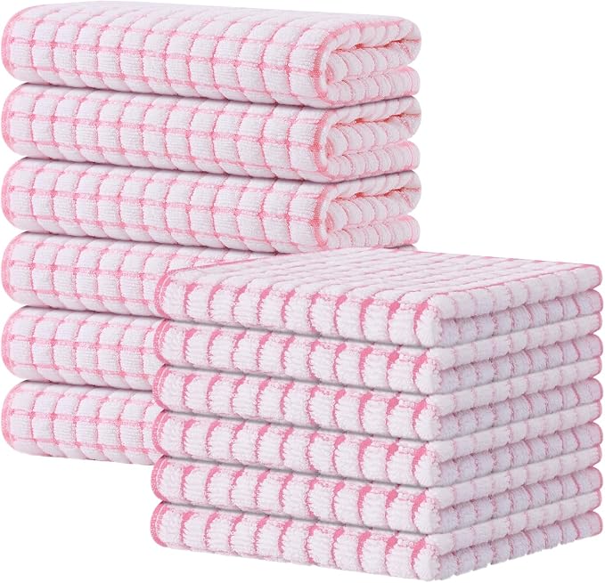 Kitinjoy Cotton 12 Pack Kitchen Towels and Dishcloths Sets, Pink | 16 x 25 Inch & 12 X 12 Inch Dish Towels Bulk, Super Soft and Absorbent hand towels for kitchen Drying by Kitinjoy