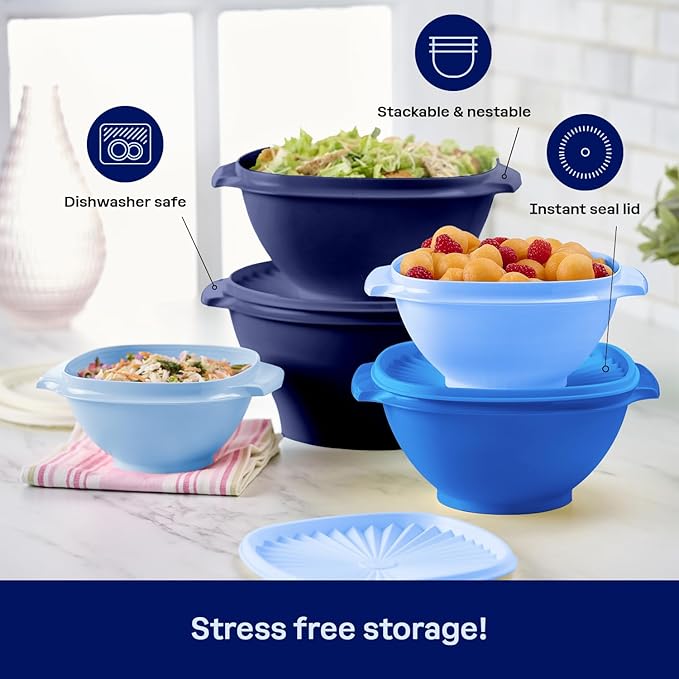 Tupperware Heritage Collection, New 10 Piece Food Storage Container Set in Vintage Blue, Dishwasher Safe and BPA Free (5 Bowls, 5 Lids) - Image 5