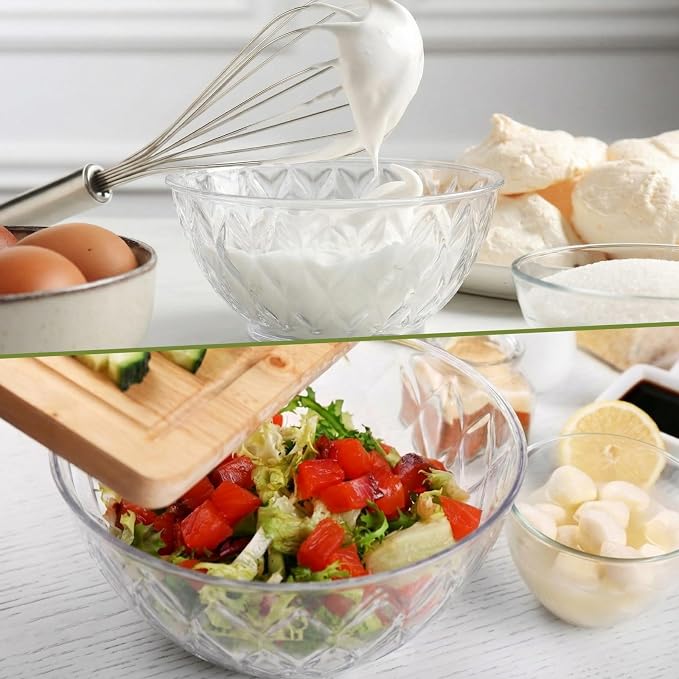 4 Pack Large Plastic Serving Salad Bowl Sets,Diamond | 4.5L,with Lids Forks Spoons,Disposable,Mixing Punch Bowls for party Eating Lunch Chip Candy Dish Meal - Image 5