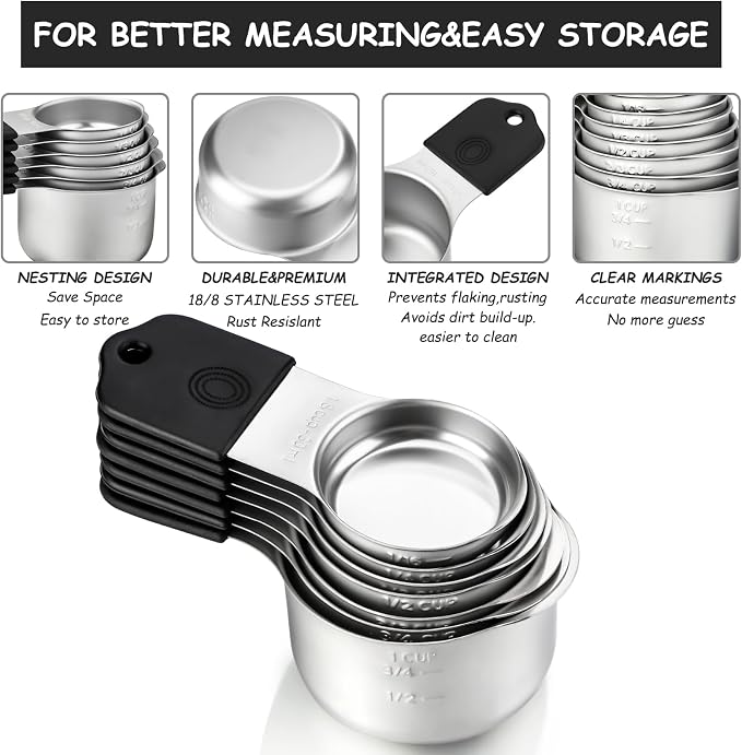 Magnetic Measuring Cups Set 7 Stainless Steel Stackable Measuring Cups | for Measuring Dry and Liquid Ingredients - Image 3
