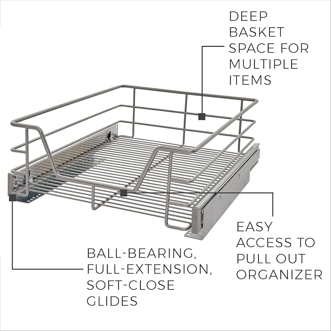 ClosetMaid 32100 Premium 14.5-Inch Wide Kitchen Single Tier Cabinet Pull Out Basket, Platinum - Image 6