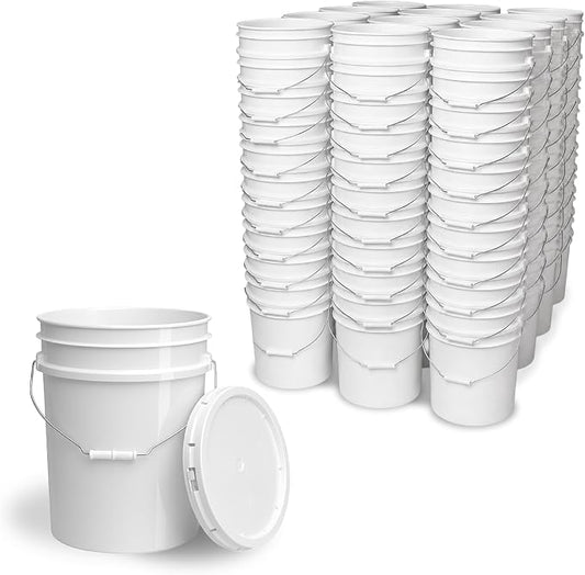 5 Gallon Bucket - Food Grade Bucket with Airtight Gasketed Tear Strip Lid, BPA-Free, Heavy-Duty 90 Mil HDPE Plastic Pail, Bulk Storage, Durable Container, Made in USA - White, 120 Packs | Airtight Gasketed Tear Strip Lid, Heavy-Duty 90 Mil HDPE Plastic... by ePackageSupply
