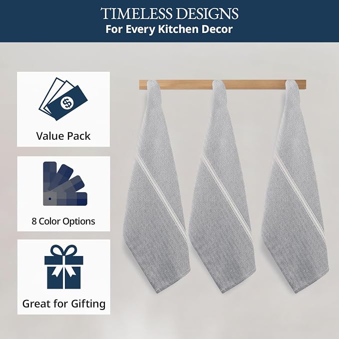 LANE LINEN Kitchen Towel Set, Pack of 12-14"x25" Tea Towels for Kitchen, Dish Drying Towels, Absorbent & Machine Washable, Soft & Durable, Reusable Cleaning Cloth for Glassware - Grey Chambray - Image 6