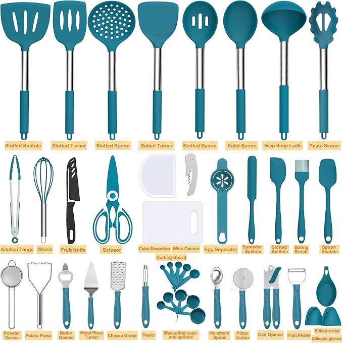 Silicone Kitchen Utensils Set, Umite Chef 43 pcs Cooking Utensils for Nonstick Cookware, Kitchen Tools-Silicone Utensil for Cooking Kitchen Set for Home Kitchen Accessories Set - Image 2