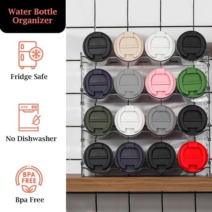 Stackable 4-Tier Water Bottle Organizer, Large Compartments for Kitchen, Cabinet Bottle Holder, Space-Saving Design - Image 6