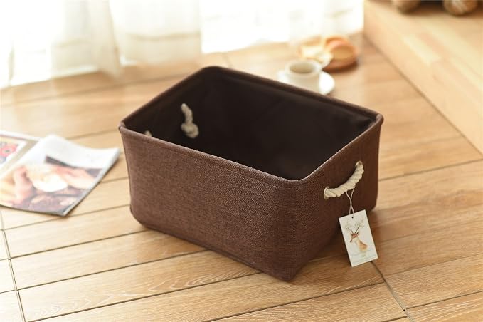 Decorative Basket Rectangular Fabric Storage Bin Organizer Basket with Handles for Clothes Storage (Brown, Large-1Pack,15L*10.5W*8H) - Image 7