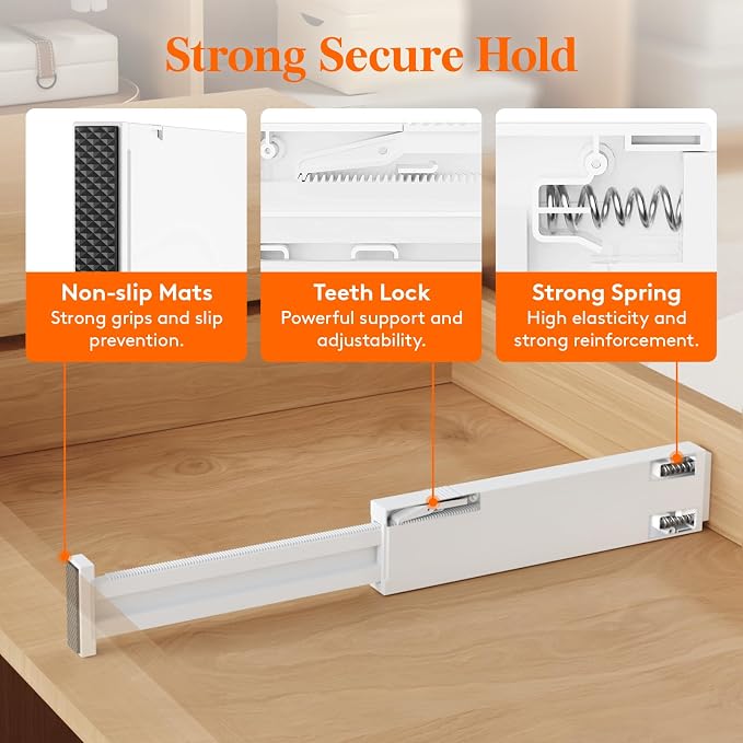 Lifewit 2.36" Upgrade Kitchen Drawer Dividers, Adjustable Drawer Organizer | 11"-17" Expandable White Drawer Separator for Clothes/Utensils, Dresser/Cabinet/Closet/Nursery Organization & Storage, 8 Pack - Image 5
