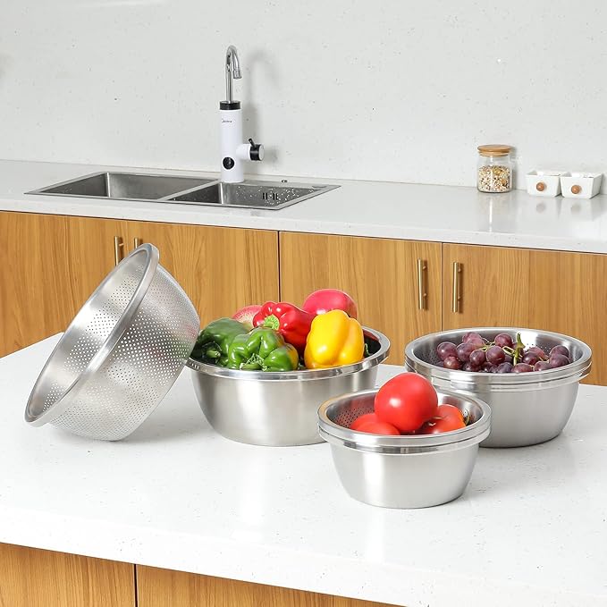 Paoli 304 Stainless Steel Fine Mesh Colander Set, 1.5QT Large Capacity Strainer with Mixing Bowl — Rinse Fruits, Veggies, Rice & Drain Pasta, Dishwasher Safe (2-Piece) - Image 2