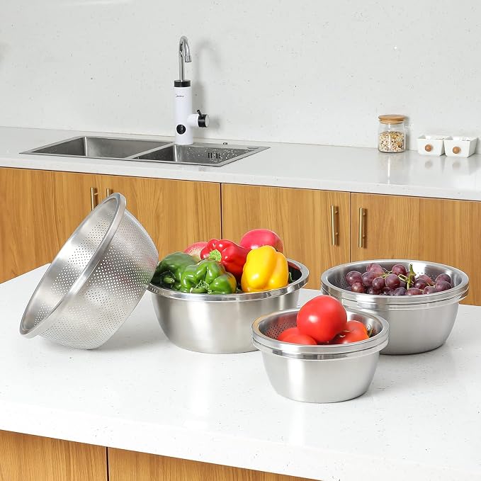 Paoli 304 Stainless Steel Fine Mesh Colander Set, 2QT Large Capacity Strainer with Mixing Bowl — Rinse Fruits, Veggies, Rice & Drain Pasta, Dishwasher Safe (2-Piece) - Image 2