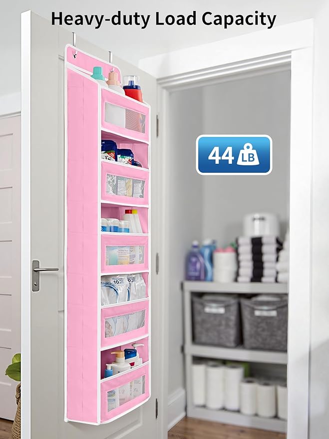 JARLINK Over the Door Organizer for Bedroom, Pantry, Bathroom, 5 Shelf Pink | Anti-Tilt Design, 44 lb Load Capacity, Hanging Door Organizer with 5 Large Capacity Pockets, Behind Door Storage for Nursery - Image 6