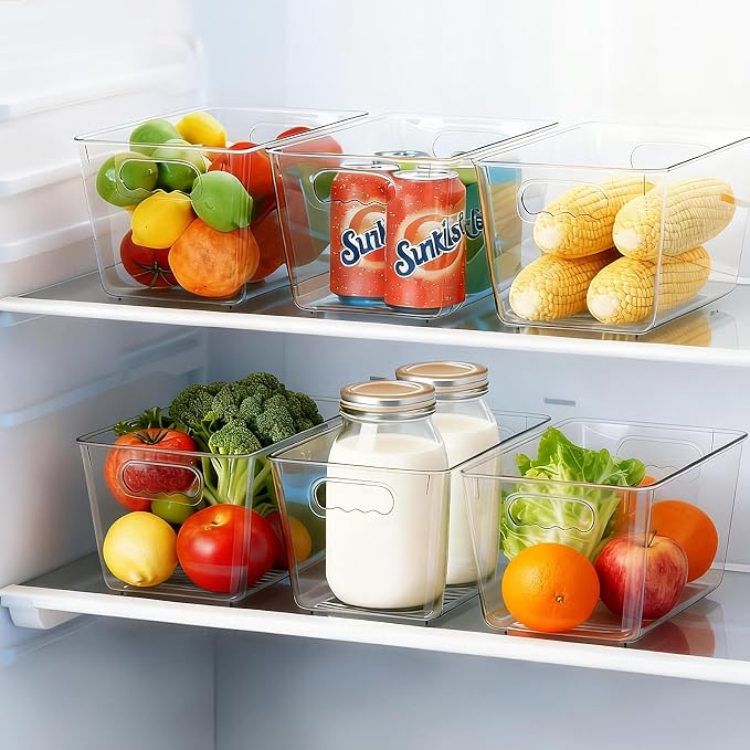 Clear Fridge Organizer Bins with Handles, 6 Pack Medium 10×6×5 Inch | Clear storage bins with handles, food organizer basket for kitchen, fridge, freezer and bedrooms - Image 4