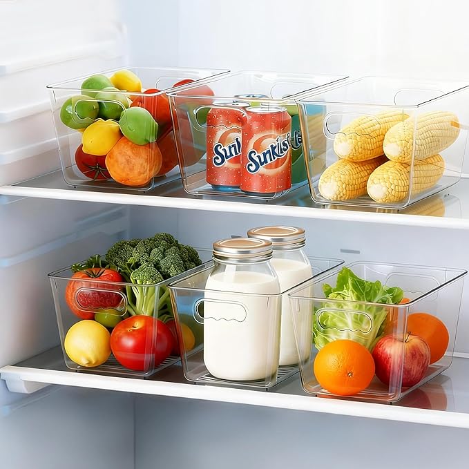 Clear Fridge Organizer Bins with Handles, 6 Pack Medium 10×6×5 Inch | Clear storage bins with handles, food organizer basket for kitchen, fridge, freezer and bedrooms - Image 4