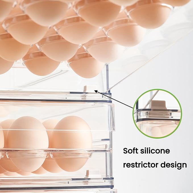 24 Capacity Egg Holder for Refrigerator Organizer Bins, BPA Free Egg Storage Container with Non-Slip Pads, Space-Saving Egg Tray for Fridge Drawer - Image 4