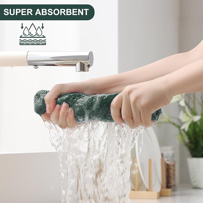 Homaxy 10 Pack 100% Cotton Kitchen Towels and Dishcloths Set,Blackish Green | 12 x 12 Inches and 13 x 28 Inches Kitchen Towels Set, Ultra Soft Absorbent Dish Cloths for Washing Dishes - Image 3