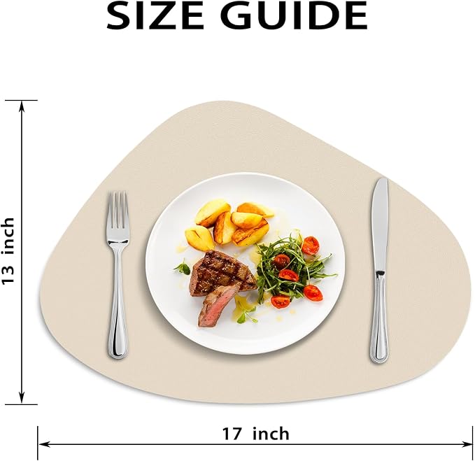 Faux Leather Placemats Set of 4, Wipeable & Washable Table Mats | Waterproof, Heat-Resistant & Easy to Clean Round Place Mats for Dining & Kitchen, 17''x13'', Beige - Image 6