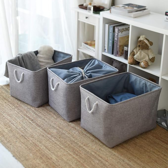 Storage Baskets for Organizing, Sturdy Fabric Storage Basket , Foldable Storage Baskets for Shelves Closet Nursery Toy (Grey 3 Pack 20.5×15.7×13.8inch) - Image 5