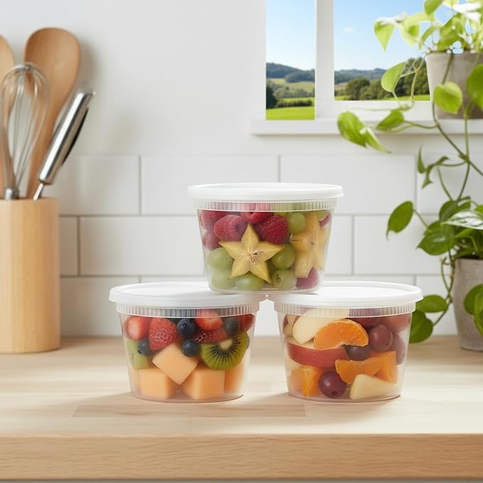 BluShine Deli Containers with Lids, Plastic Food Storage Containers | 16 oz, 32 sets Plastic Deli Food Storage Containers with Airtight Leak Proof Lids, Reusable, Microwave and Freezer Safe - Image 6
