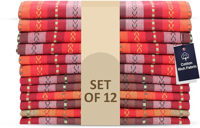 LFH Home Cotton Rich Cloth Salsa Napkin Set of 12 Valentine’s Day Romantic Red Washable Soft Durable Striped Table Napkins for Dining, Wedding, Daily Use, Reusable Eco-Friendly Fabric (18x18) by LFHHomePrivateLimited