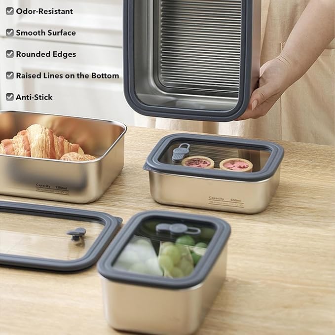 Stainless Steel Food Storage Containers-3Pcs Leakproof, Airtight Stainless-Steel Bowls with Lids, Freezer/Dishwasher/Microwave Safe Containers, Durable & Stackable Stainless Steel Containers with Lids - Image 7