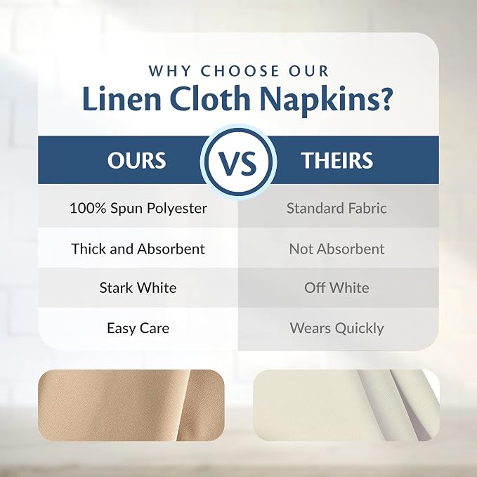 Cloth Napkins Beige 20" X 20" Bulk Sets, Restaurant Quality | Elegant Clean-lined Hemmed Edges, Square, For Weddings, Hotels, Restaurants, And Classy Home Dinners - Image 5