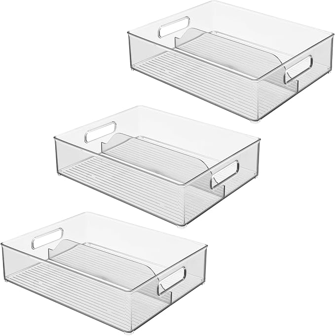iDesign Divided Pantry Bin with Handles, Set of 3, Clear | For Pantry, For Refrigerator, For Freezer - Image 9