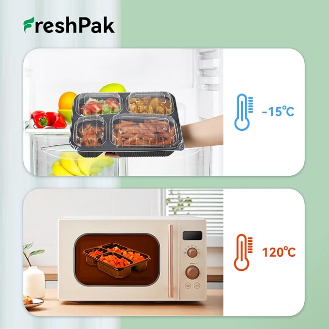 40 Pack 34oz Meal Prep Containers - Shrink Wrapped Ready To Use | 4-Compartment Leak-Resistant | Shatterproof Flexible PP | BPA Free Microwave Safe, Leftover & Catering To-Go Boxes - Image 3