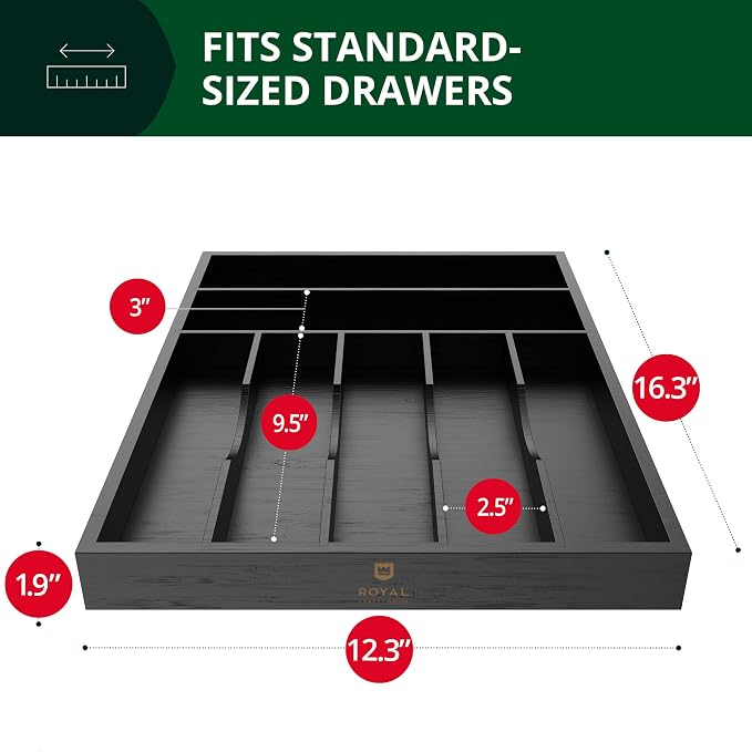 ROYAL CRAFT WOOD Luxury Bamboo Kitchen Drawer Organizer - Silverware Organizer - Utensil Holder and Cutlery Tray with Grooved Drawer Dividers for Flatware and Kitchen Utensils (7 Slot, Black) - Image 4