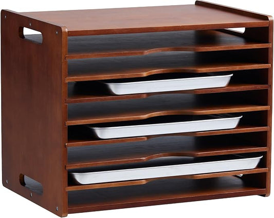 8-Tier Baking Sheet Organizer for Cabinet, Large 20 x 15 x 14 in Wooden Tray Divider Rack, Bamboo Cutting Board, Pan, Tray and Cookie Sheet Organizer for Kitchen Storage by Unknown