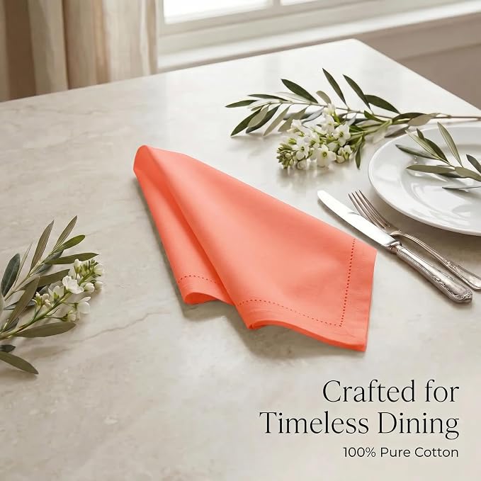 Urban Villa Hemstitch Cloth Dinner Napkins Cotton 20”x20” (Set of 12)- Orange - Image 8