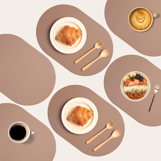 Clay Pink Oval Silicone Placemats Set of 6 – Heat Resistant, Waterproof, Easy to Clean Non-Slip Modern Dining Table Mats – Premium Leather Textured Japandi Kitchen Decor by Unknown
