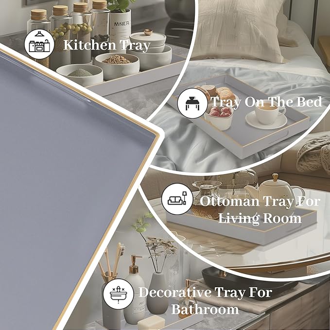 Gray Serving Tray with Handles, Modern Grey Decorative Tray for Coffee Table, Plastic Rectangular Gray Trays for Ottoman, Bathroom, Decor, 15.8” x 10.2” x 1.4" - Image 7