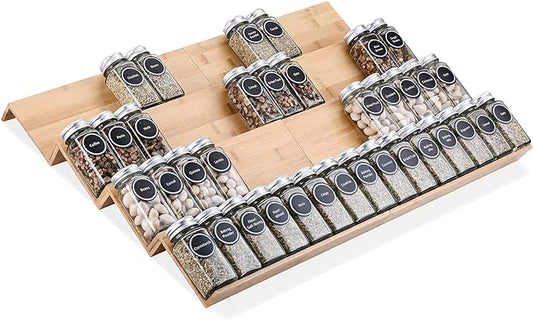Bamboo Spice Rack Tray - Spice Drawer Organizer for Kitchen Cabinets Storage and Organization (Jars Not Included, 8 Individual Pieces, Not Adjustable) by Mulush