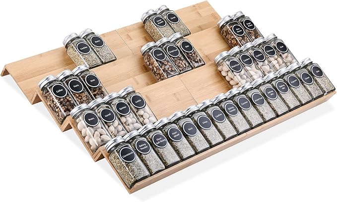 Bamboo Spice Rack Tray - Spice Drawer Organizer for Kitchen Cabinets Storage and Organization (Jars Not Included, 8 Individual Pieces, Not Adjustable) - Image 7
