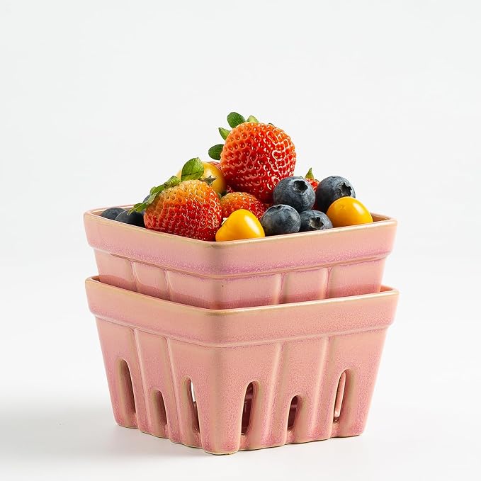 Ceramic Berry Basket, 4.2" Colander Set of 2 with Holes | Drainage holes help excess water flow away after washing berries, grapes, cherries, tomatoes, and fresh fruit - Image 8