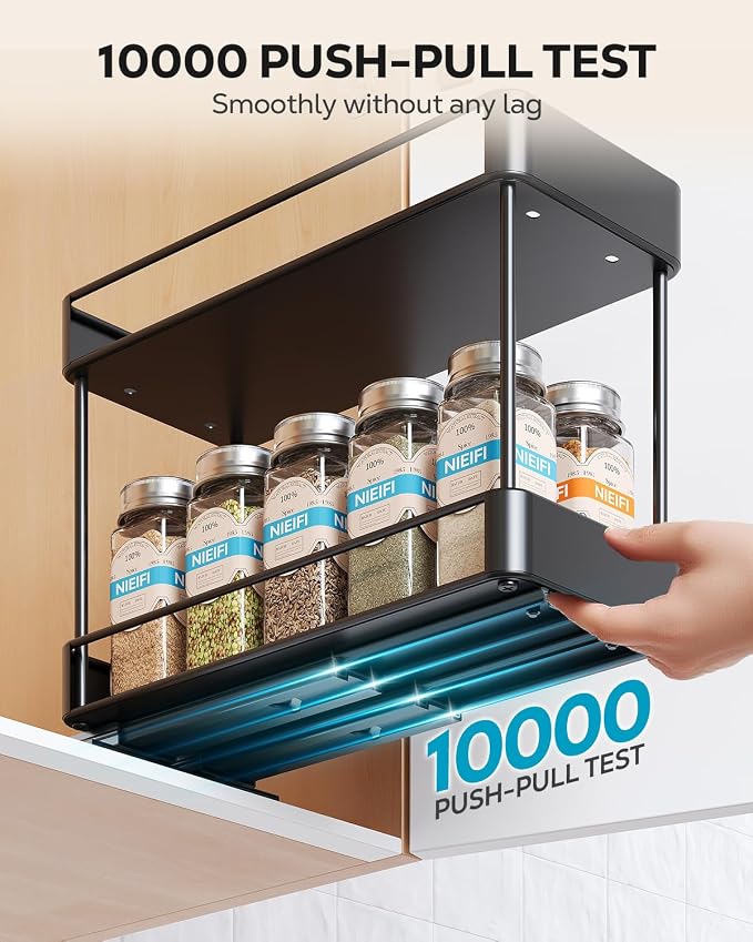 Nieifi Pull Out Spice Rack Organizer, 2 Tiers, 2 Pack | 4.1"Wx10.35"Dx8.4"H, For Cabinet, Easy to Install, Metal - Image 3