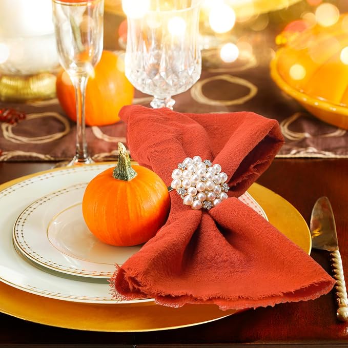 48 Pcs Cotton Linen Cloth Napkins with Fringe 16.5 x 16.5 Inch Square Rustic Dinner Linen Napkins Bulk for Wedding Party Banquet Dinner(Terracotta) - Image 6