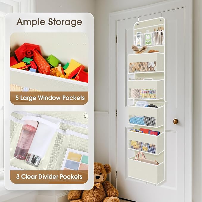 1Pack Over The Door Organizer Large Capacity Hanging Storage Room Organizer | 40 lb Capacity, Ultra-Sturdy, Detachable, Mesh Design with Clear Window, Space-Saving Organizer for Pantry, Nursery & Closet - Image 4
