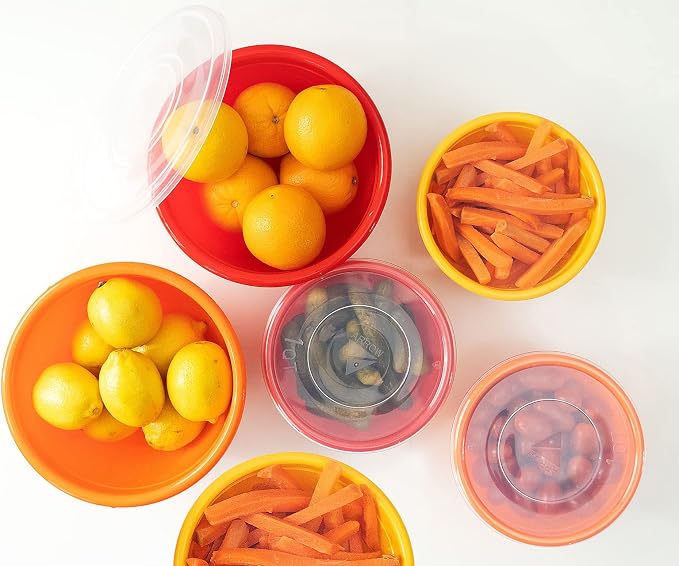 Stephanie Imports Made in USA 6-Piece Set of Prep & Store Plastic Bowls with Clear Lids (BPA-Free and Dishwasher Safe) - Orange, Red and Yellow - Image 4