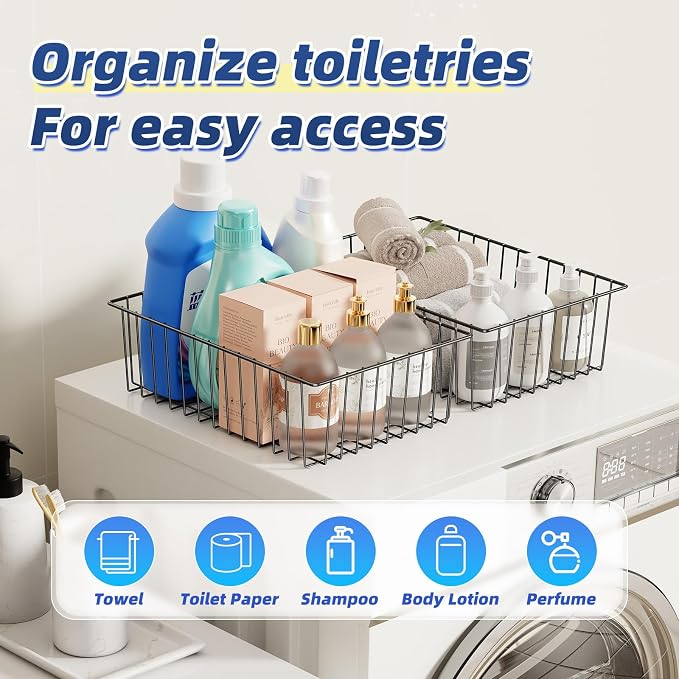 Simple Trending 6 Pack Large Metal Wire Baskets for Storage, Black | Organization, Metal Pantry Storage, For Cabinet, Kitchen, Garage, Bathroom, 16"D x 10.75"W x 4.75"H - Image 4