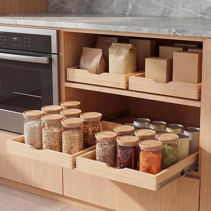 2 Set Wooden Pull out Cabinet Organizer Fully Assembled Slide out Pantry Drawer with Gentle Close Storage Shelf Tray for Base Kitchen Under Sink Bathroom Accessory(Wood Color,18'' X 21'' X 3'') - Image 6