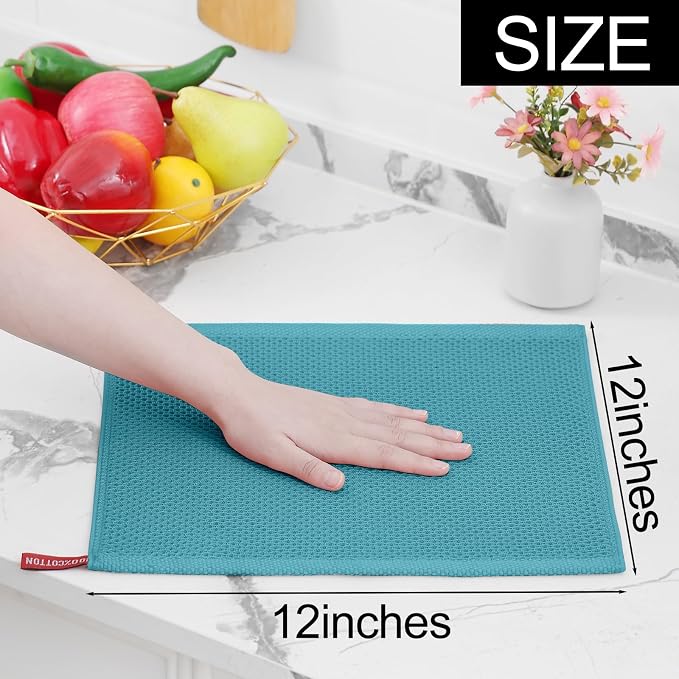 Homaxy 100% Cotton Waffle Weave Kitchen Towels, 15-Pack, Lake Blue | Ultra Soft Absorbent Dish Towels, Quick Drying Cleaning Towels, 13 x 28 Inches - Image 5