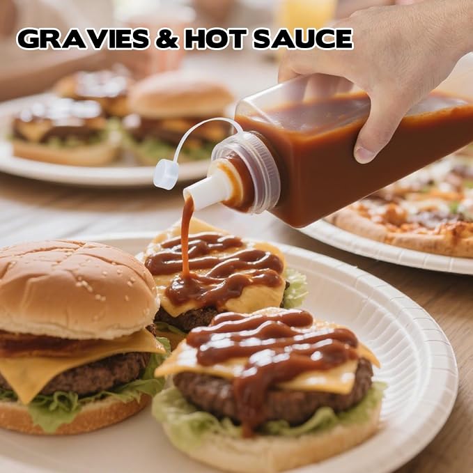 8 Pack 1 QT Large Condiment Squeeze Bottle for Sauses, 34oz Wide Mouth Liquids Dispenser Bottles with Lid, For Ketchup, Taco, Marinara, Pasta, BBQ, Spaghetti, Tomato Sauce, Restaurant-Grade Design - Image 6