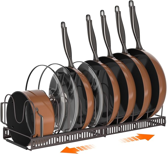 MUDEELA Expandable Pot Pan Lid Organizers inside Cabinet, 10 Divider-Bronze | Expandable 11.8–22.9", 10 Adjustable Divider, Tool-Free Assembly, Non-Slip, Scratch-Proof, For Pan Lid Cutting Board Bakeware by MUDEELA