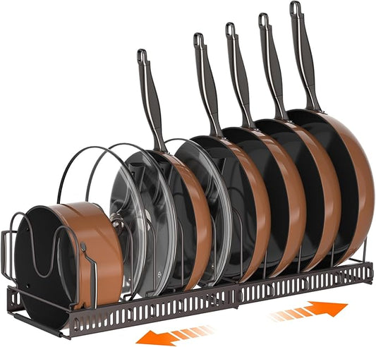 MUDEELA Expandable Pot Pan Lid Organizers inside Cabinet, 10 Divider-Bronze | Expandable 11.8–22.9", 10 Adjustable Divider, Tool-Free Assembly, Non-Slip, Scratch-Proof, For Pan Lid Cutting Board Bakeware by MUDEELA