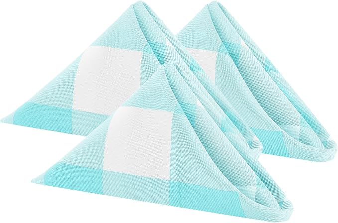 Buffalo Plaid Table Napkins Set of 50 Checkered Cloth Napkins 17x17 inch Washable Dinner Gingham Pattern Napkins Soft Napkins for Wedding Party Dining Banquet(Aqua and White) by Cupuamon