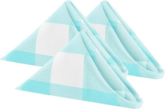 Cupuamon Buffalo Plaid Table Napkins Set of 100, 17x17 inch, Aqua and White, Polycotton Blend, Plaid Pattern by Cupuamon