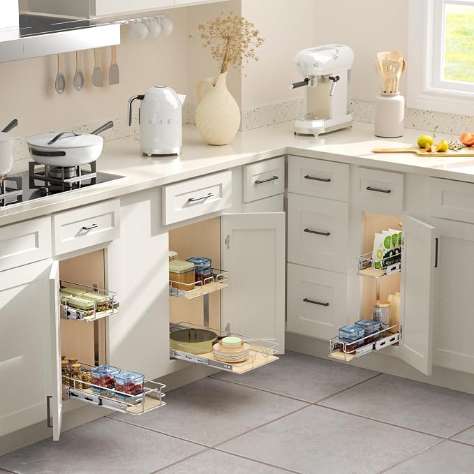 ROOMTEC 2 Tier Individual Pull Out Cabinet Organizer 7½"W x 21½"D, Slide Out Wood Shelves Organizers, Pull Out Drawers Organization and Storage for Kitchen Cabinet - Image 6